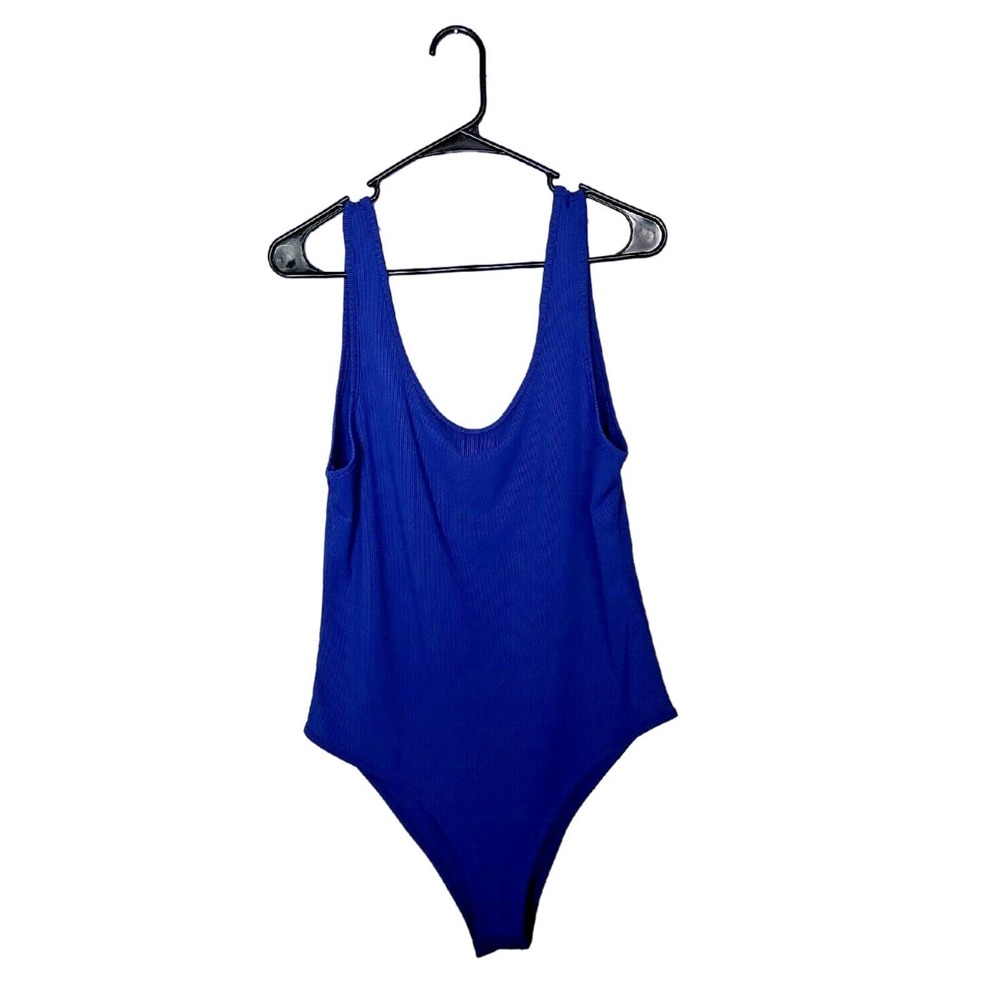 SHEIN Curve Royal Blue Ribbed Scoop Neck One Piece Bodysuit Womans Plus Size 1XL